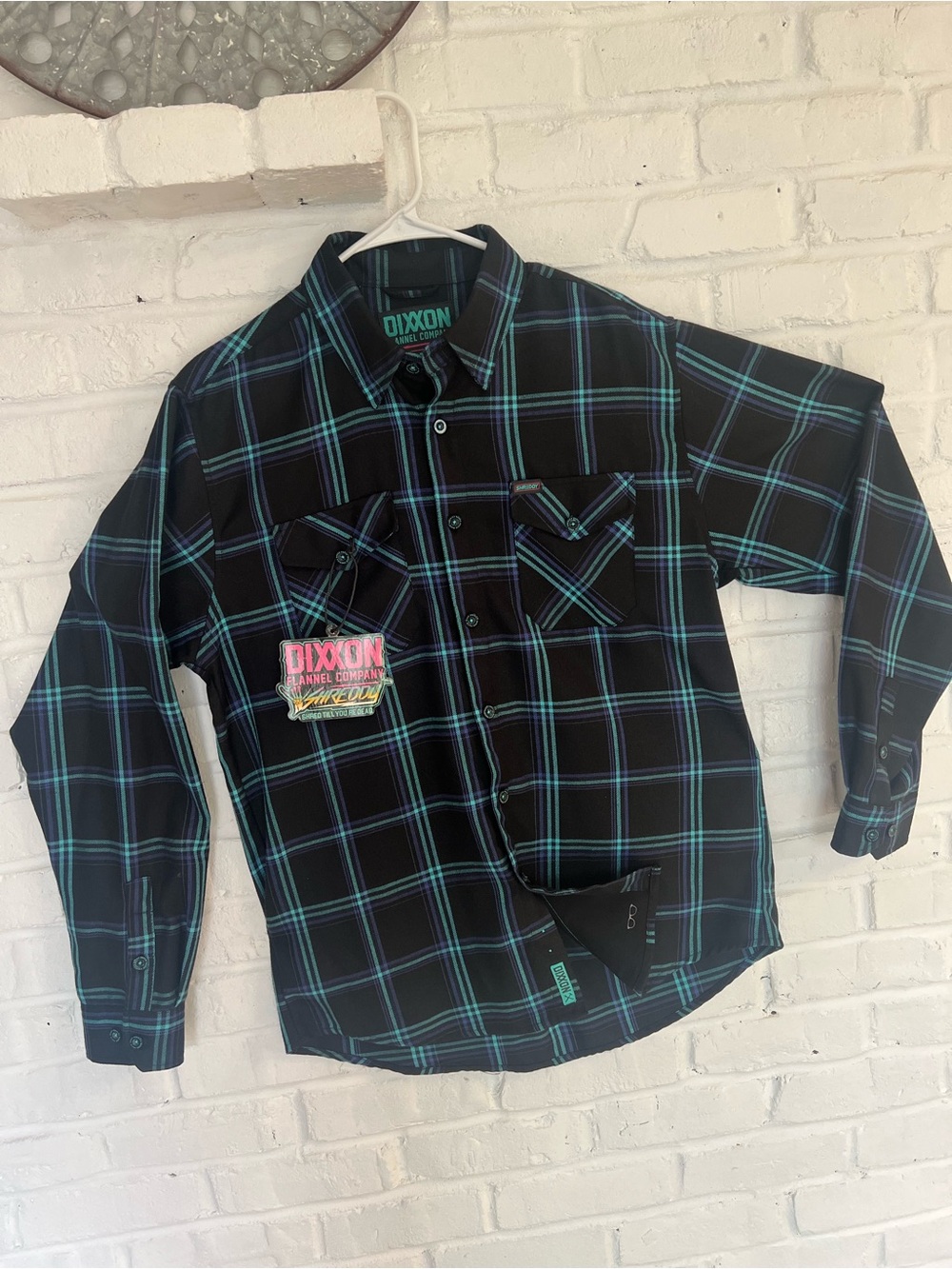 DIXXON the one and only “Shreddy” Black & Teal Plaid Button-Down Shirt